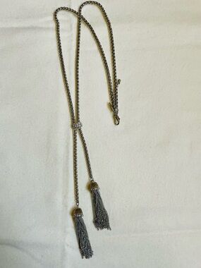 Ann Taylor Silver Tone Lariat Necklace Crystal Pave Tassel Flapper Style